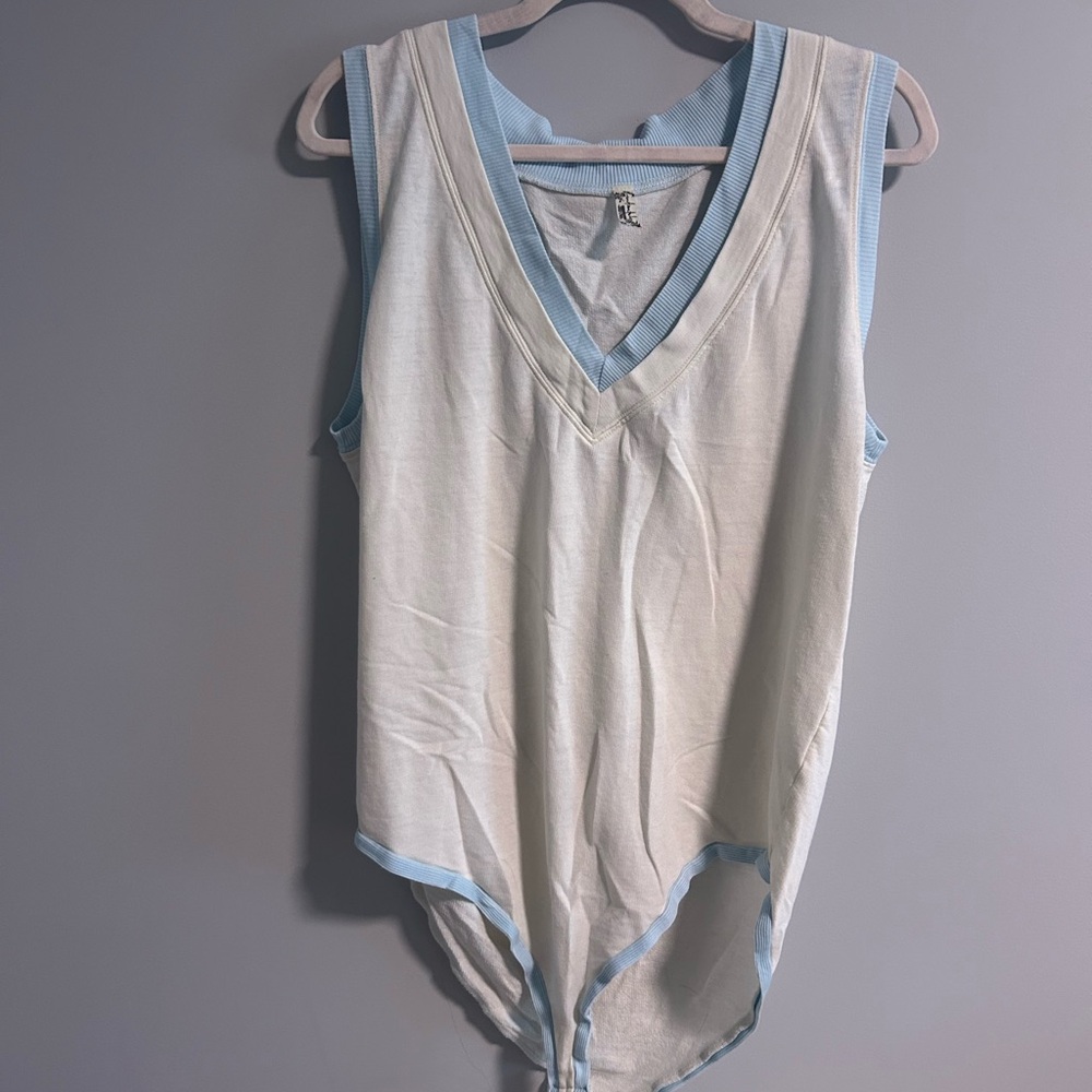 Free People White and Light Blue Bodysuit